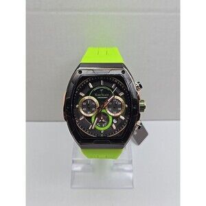 TearTrace TT6042 Green Silicone Chronograph Tonneau Mens Watch New Battery